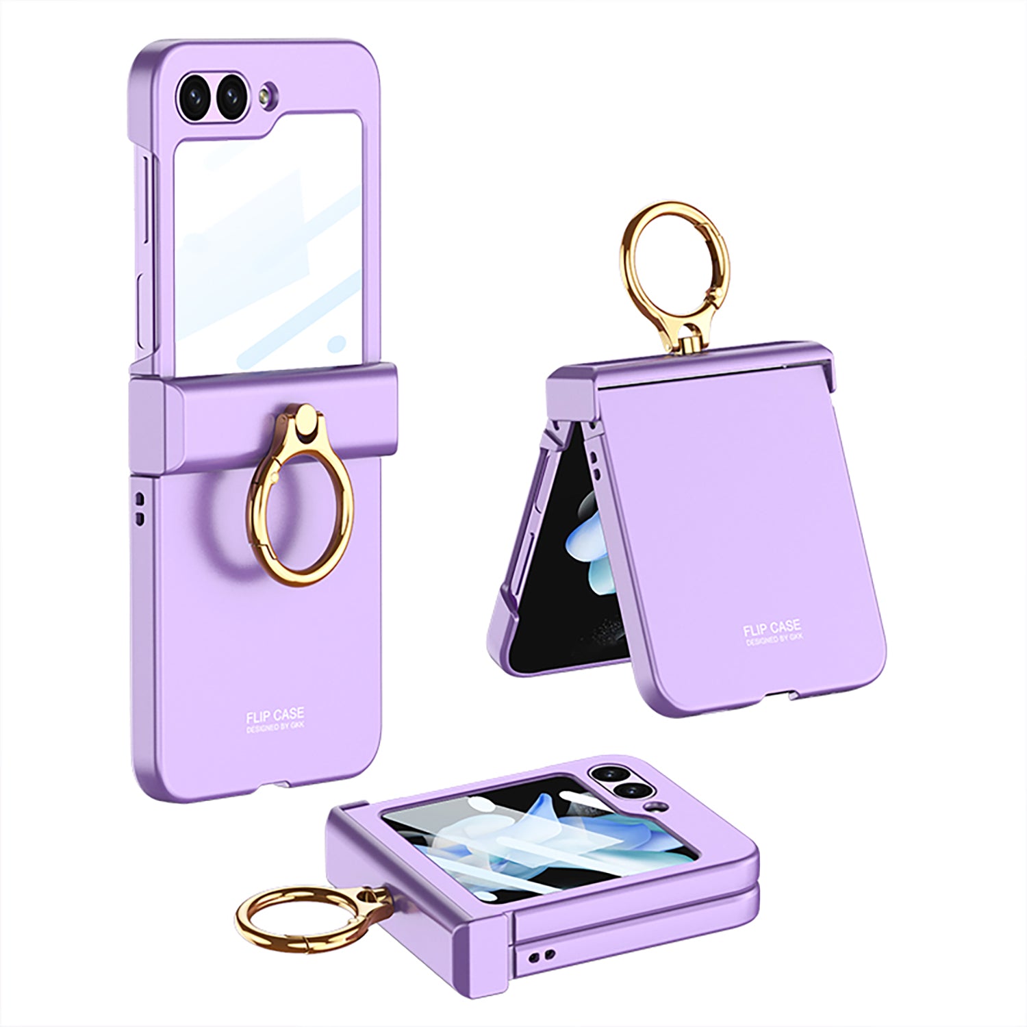 GKK For Samsung Galaxy Z Flip5 5G All-inclusive Hinge Phone Shell Tempered Glass Film Plastic Phone Case with Ring Holder GKK For Samsung Galaxy Z Flip5 5G All-inclusive Hinge Phone Shell Tempered Glass Film Plastic Phone Case with Ring Holder